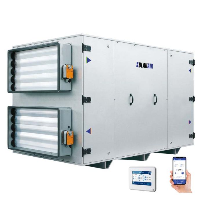 Blauair Horizontal Heat Recovery Air Handling Unit Commercial with Counterflow Core - Electric Heater - Built-In Controls - Right Handed - CFH-1500-HE-S25-R