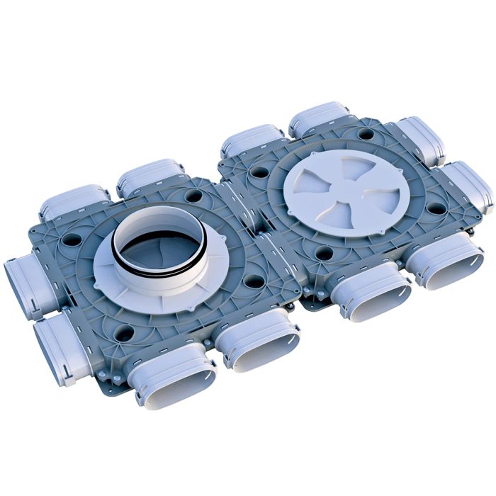 BlauFast 117x52mm Flat Oval Radial Duct Manifold Box 150mm Connection 12 Port